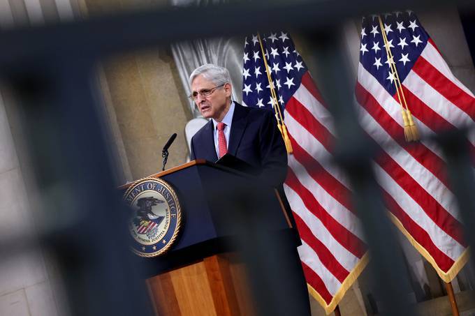 U.S. Attorney General Merrick Garland speaks during an event at the Justice Department on Tuesday. (Win McNamee/Pool/EPA-EFE/Shutterstock)