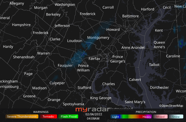 Radar courtesy MyRadar | © OpenStreetMap contributors