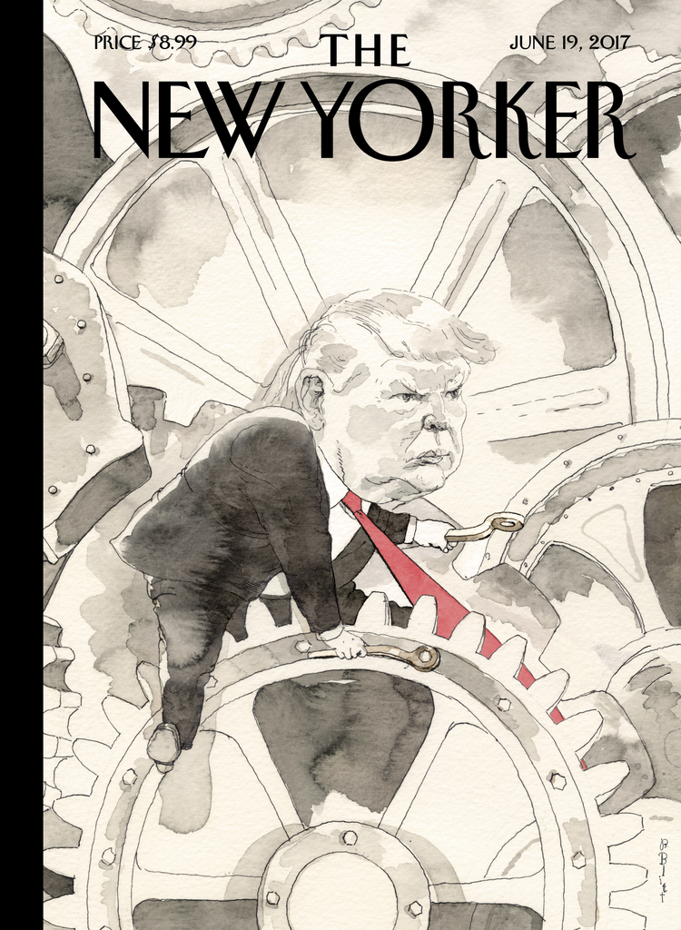 &ldquo;Charlie Chaplin and Donald Trump both get caught in the grinding gears of modern times,&rdquo; says artist Barry Blitt.&nbsp;&ldquo;But with Trump it&rsquo;s not so funny.&rdquo;</p>  