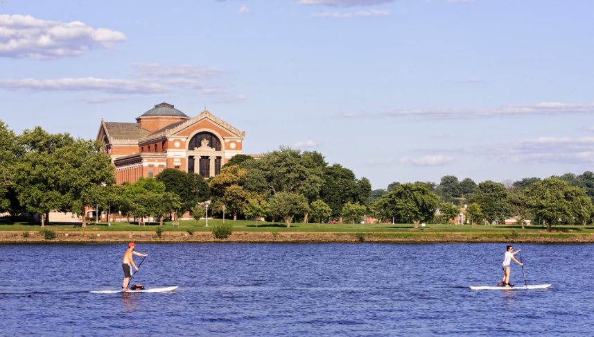 Paddlers make their way past the National War College Wednesday. (Rex Block/Flickr)
