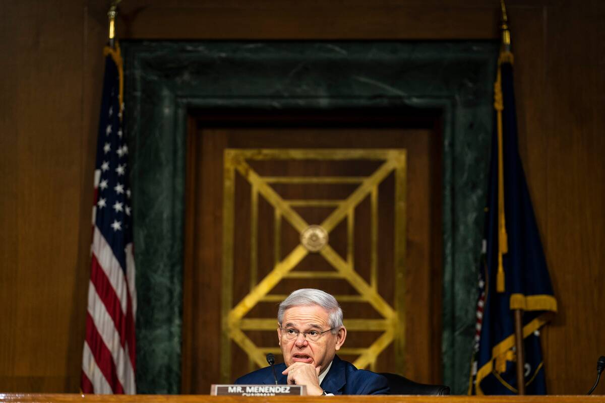 Sen. Robert Menendez (D-N.J.) listens during a Senate Foreign Relations nomination hearing on Tuesday, Feb. 8. (Jabin Botsford/The Washington Post)