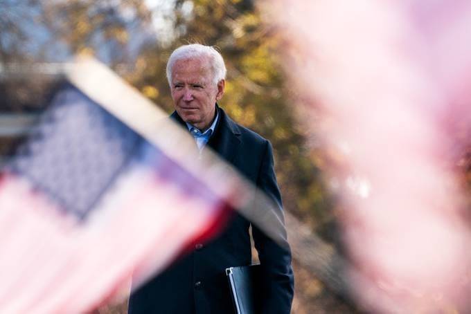 Democratic presidential nominee Joe Biden after delivering remarks during a drive-in event at the Iowa state fairgrounds in Des Moines on Oct. 30, 2020. (Demetrius Freeman/The Washington Post)