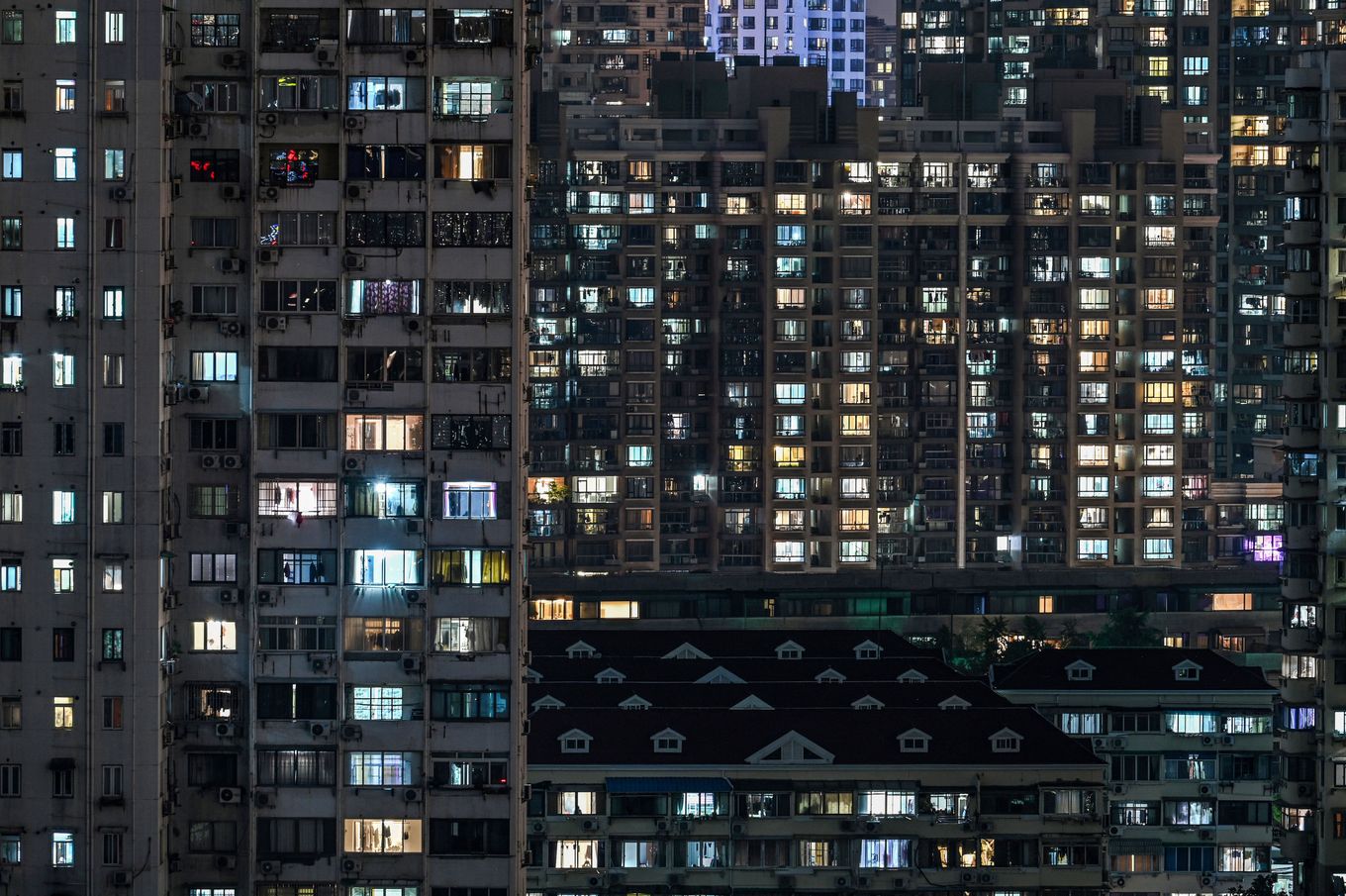 View of residential units during a covid-19 coronavirus lockdown in the Jing'an district of Shanghai on April 21. (Hector Retamal/AFP via Getty Images)