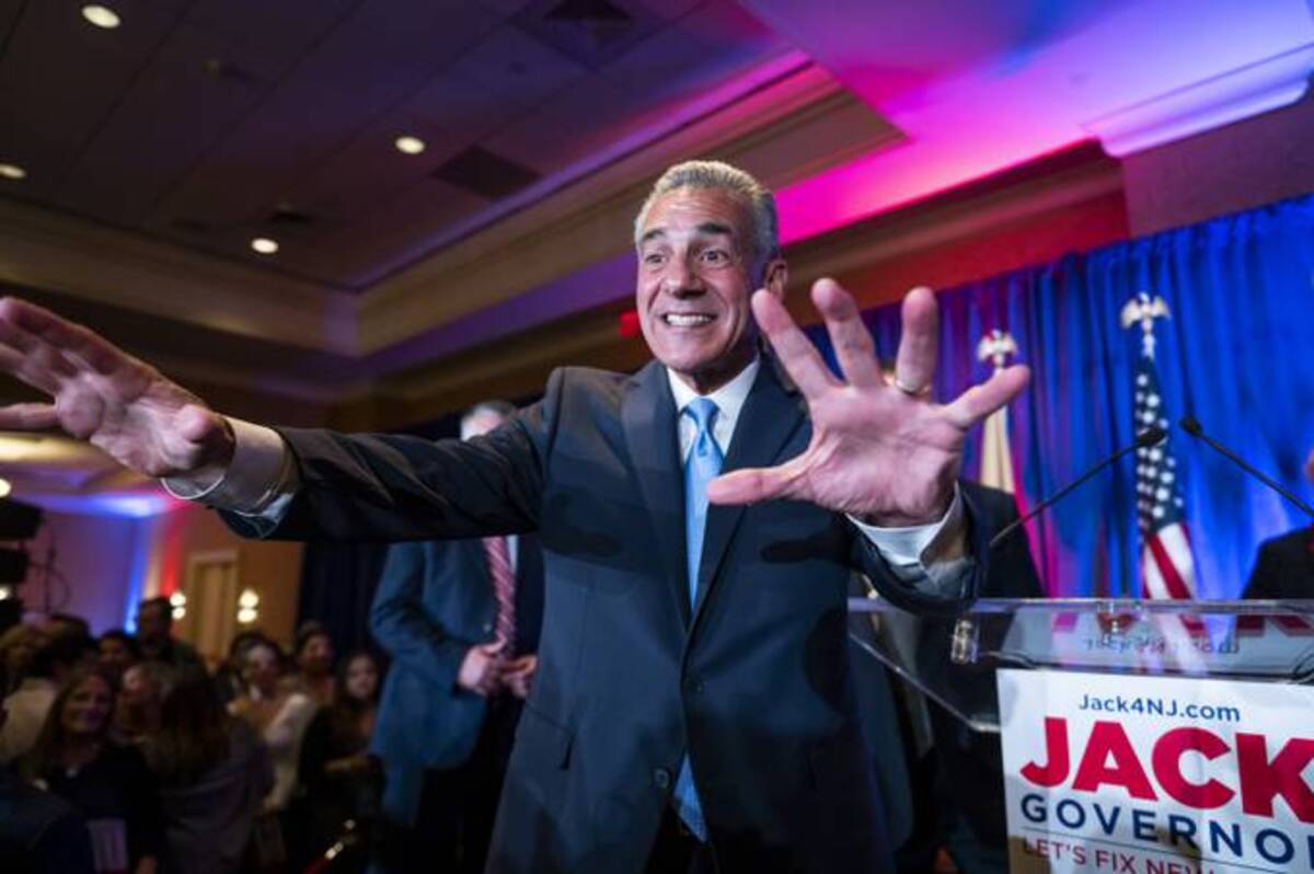 Jack Ciattarelli, Republican candidate for governor of New Jersey, greets attendees after speaking during an election night event in Bridgewater Township. (Mark Kauzlarich/Bloomberg News)