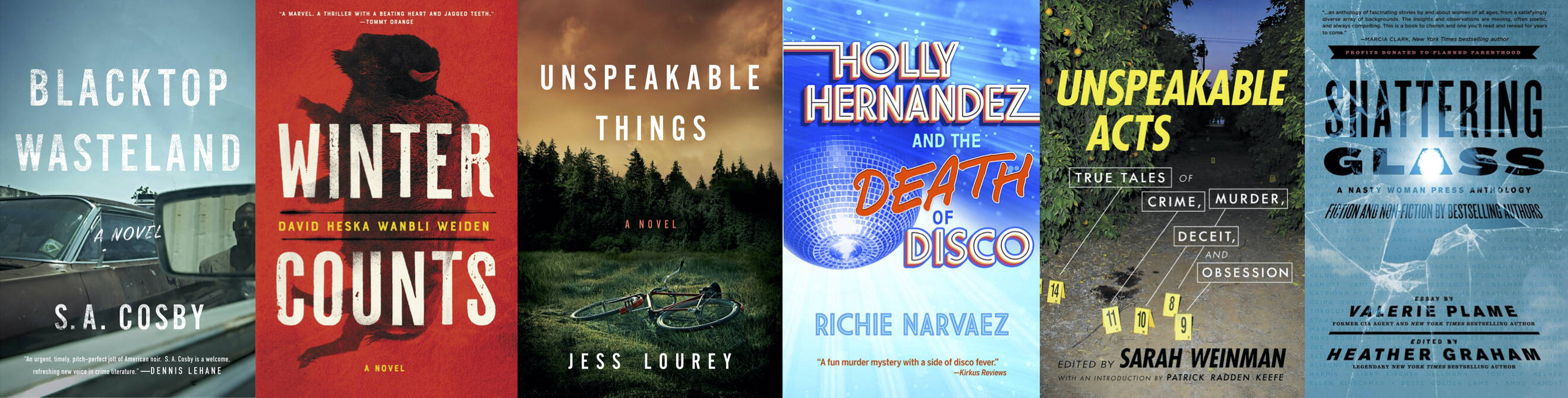 The Anthony Awards recognize the best mystery and crime writing of the year. (Flatiron; Ecco; Thomas &amp; Mercer; Pinata; Ecco; Nasty Woman)