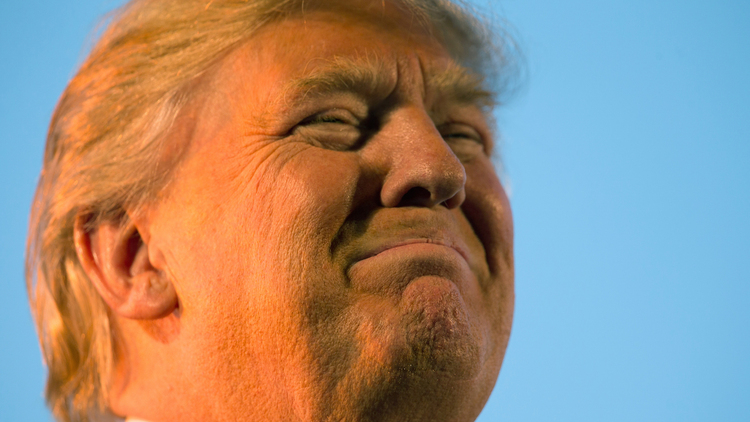 Trump pauses while speaking about waterboarding in Tennessee earlier this year. (Andrew Harnik/AP)</p>  