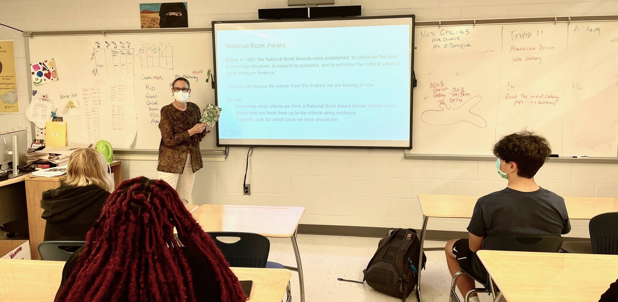 Ms. Charles teaching 11th grade English on Nov. 11, 2021 in Bethesda, Md. (Clara Coukell)