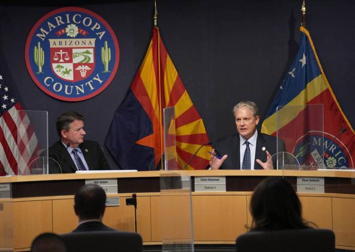 The Maricopa County Board of Supervisors meeting on Wednesday. (Michael Chow/The Arizona Republic via AP)