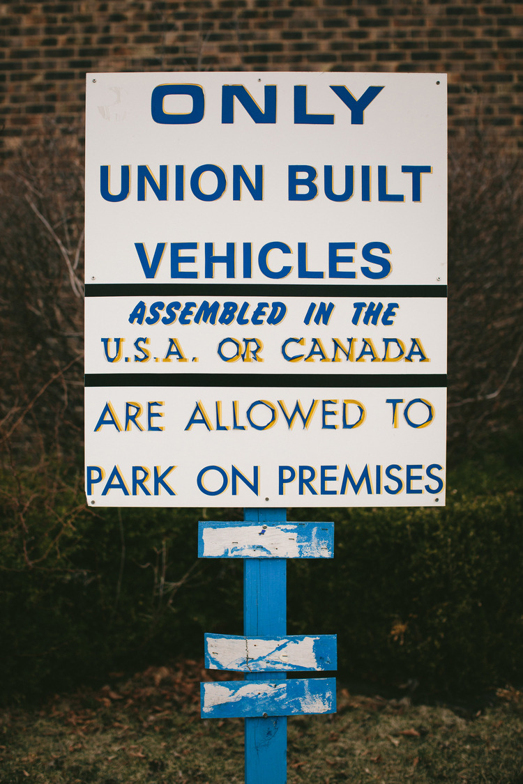 This is in the parking lot outside the UAW local in Janesville.&nbsp;(Alyssa Schukar for The Washington Post)</p>  