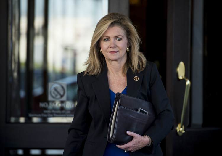  Rep. Marsha Blackburn, R-Tenn., shrugs off Donald Trump's comments about women. (Photo By Bill Clark/CQ Roll Call) (CQ Roll Call via AP Images)</p>