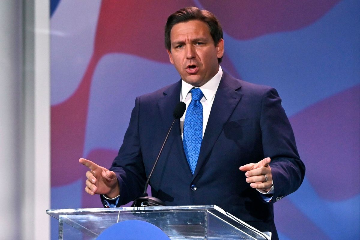 Florida Gov. Ron DeSantis (R) speaks during the Republican Jewish Coalition Annual Leadership Meeting in Las Vegas on Nov. 19. (David Becker for the Washington Post)