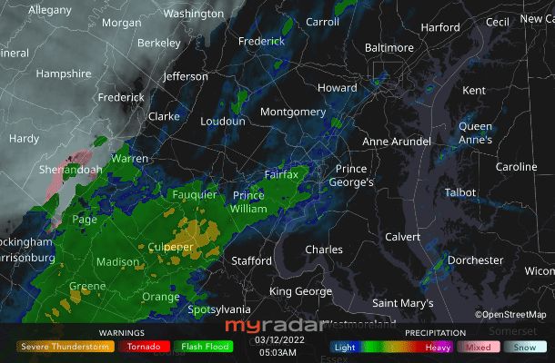 Radar courtesy MyRadar | © OpenStreetMap contributors