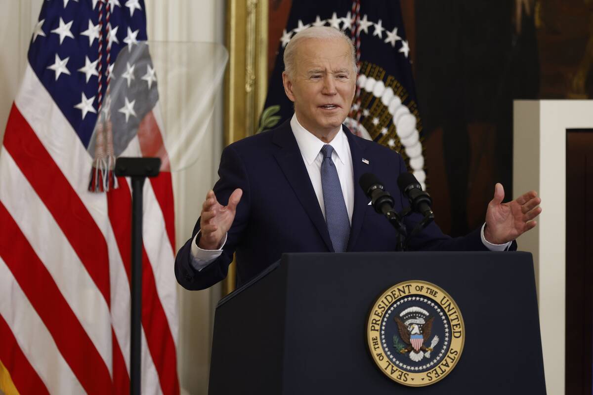 President Biden at a Black History Month celebration in the East Room of the White House on Feb. 28. (Ting Shen/Bloomberg News)