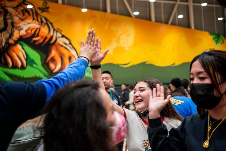 Ixchel Arista, pictured high-fiving classmates in October, fought with other teen activists to lower the voting age in Oakland, Calif. But Alameda County, which runs the city's election, never implemented the measures. (Melina Mara/The Washington Post)