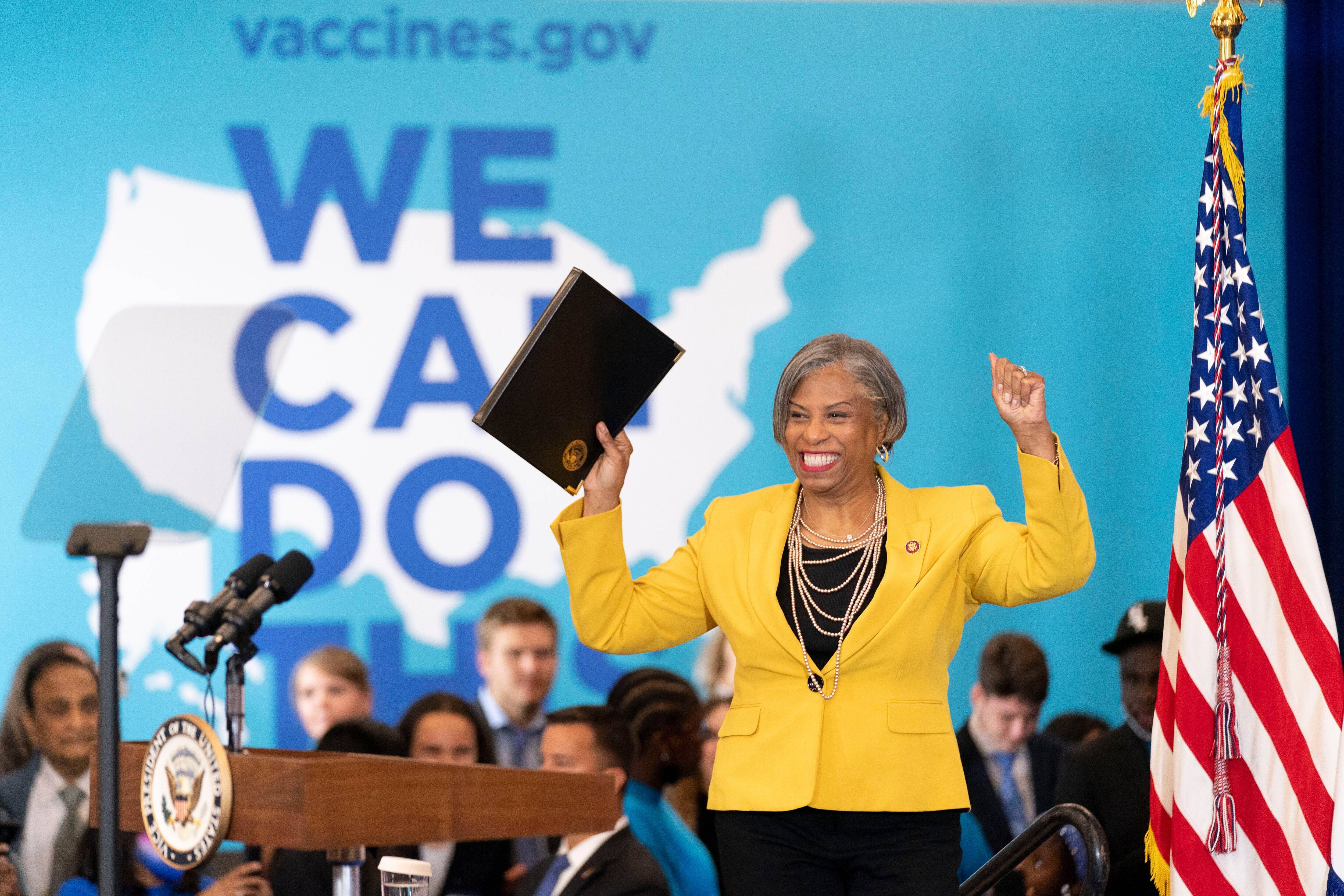 Retiring Rep. Brenda Lawrence (D-Mich.) at a vaccination mobilization event in July. (Andrew Harnik/AP)