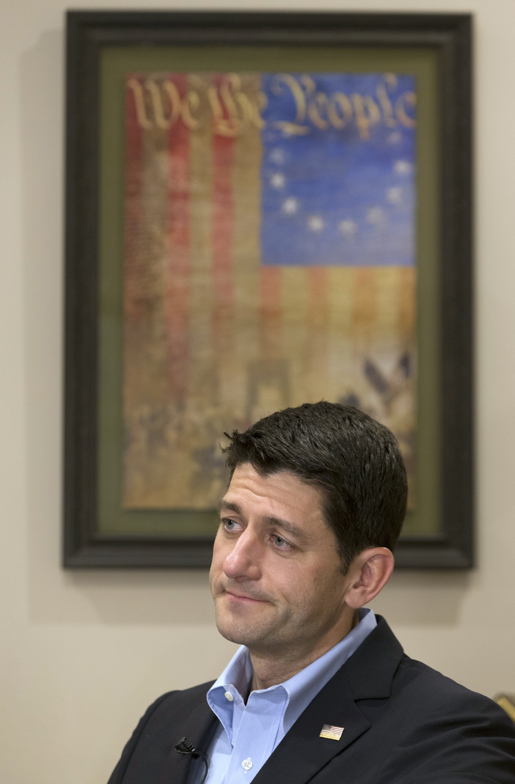 Paul Ryan sits in his Janesville office.&nbsp;(AP Photo/Andy Manis)</p>  