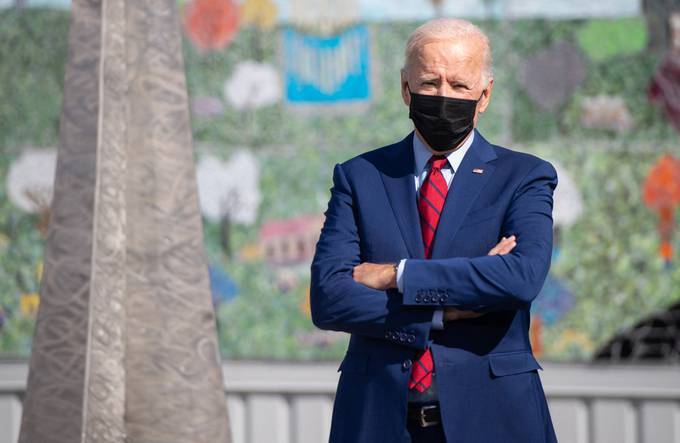 Biden looks on during a visit to Brookland Middle School in Washington, DC, September 10, 2021. (Saul Loeb/AFP)&nbsp;