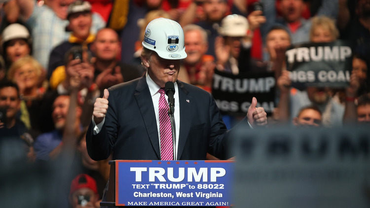 Trump in Charleston, West Virginia, last week.&nbsp;(Photo by Mark Lyons/Getty Images)</p>  