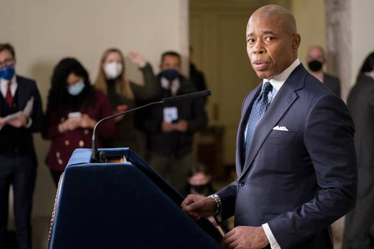 New York Mayor Eric Adams speaks during a news conference at City Hall on Jan. 24. (John Minchillo/AP)