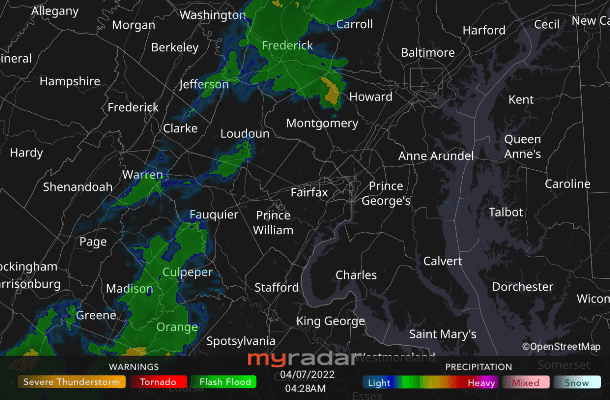 Radar courtesy MyRadar | © OpenStreetMap contributors