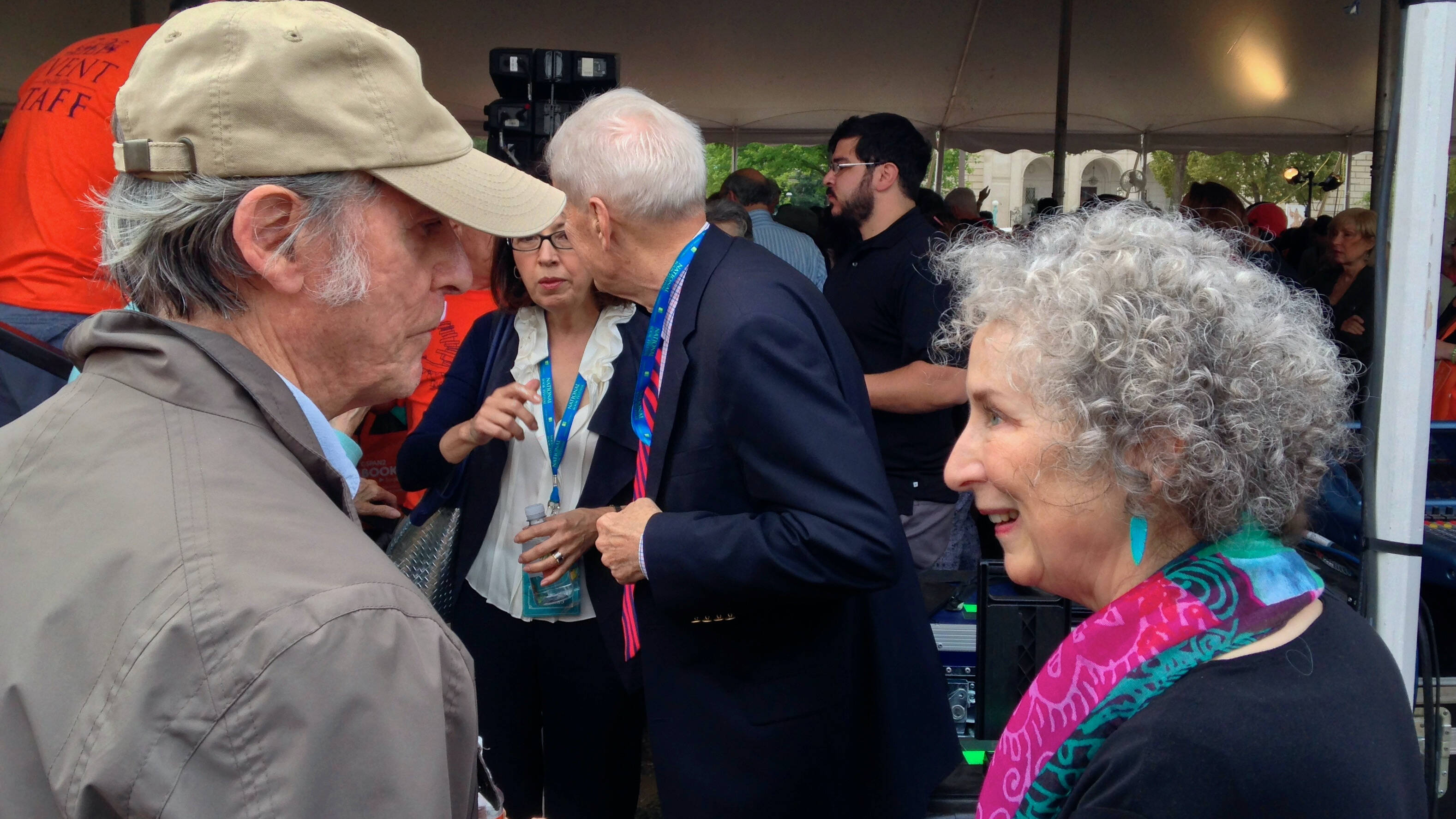 Looking back: At the 2013 National Book Festival, Don DeLillo asked me to introduce him to Margaret Atwood on the National Mall in Washington, D.C. (Ron Charles/The Washington Post)