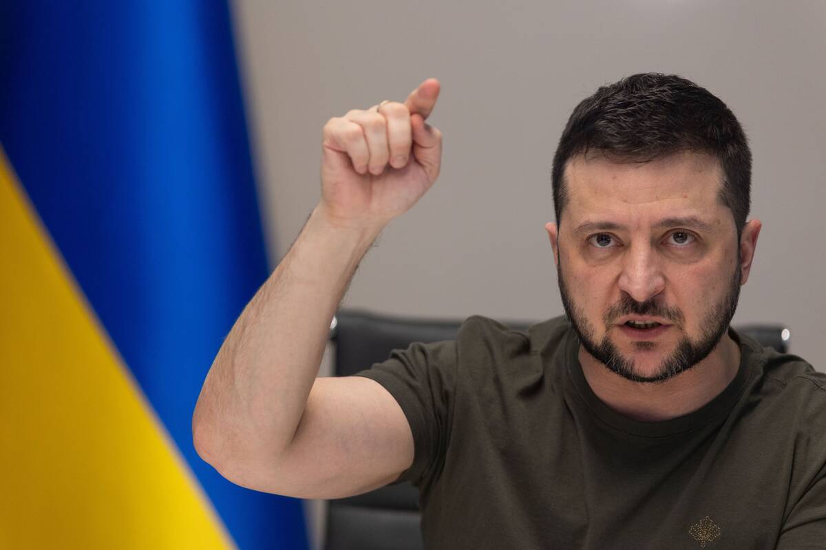 A handout photo shows Ukrainian President Volodymyr Zelensky during an interview in Kyiv on March 27. (Ukrainian Presidential Press Service)