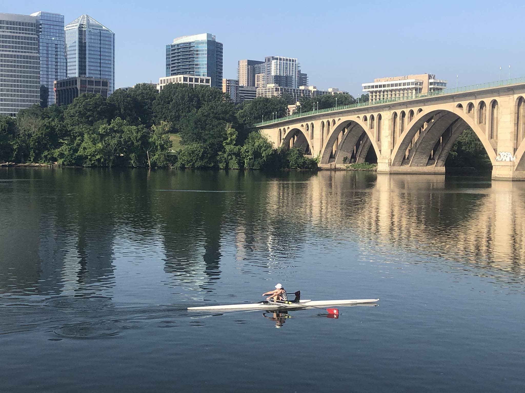 Skies mostly blue on July 17 over the Potomac River with smooth waters and relatively cool morning temperatures in Georgetown. (Jeannie In D.C./CWG.news/Photos Flickr page)