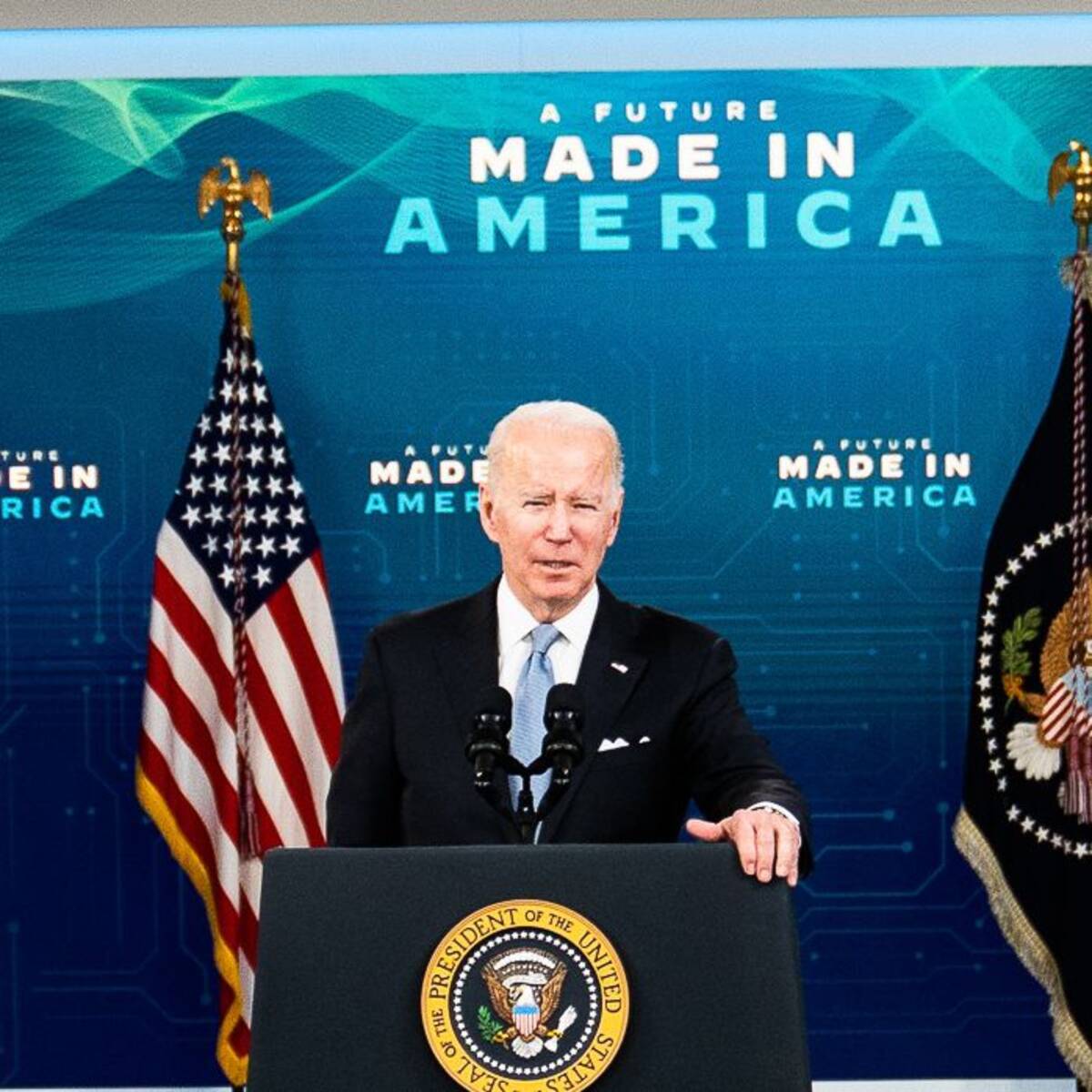 President Biden delivers remarks on his administration's work to rebuild manufacturing and create good-paying union jobs on Feb. 8. (Demetrius Freeman/The Washington Post)