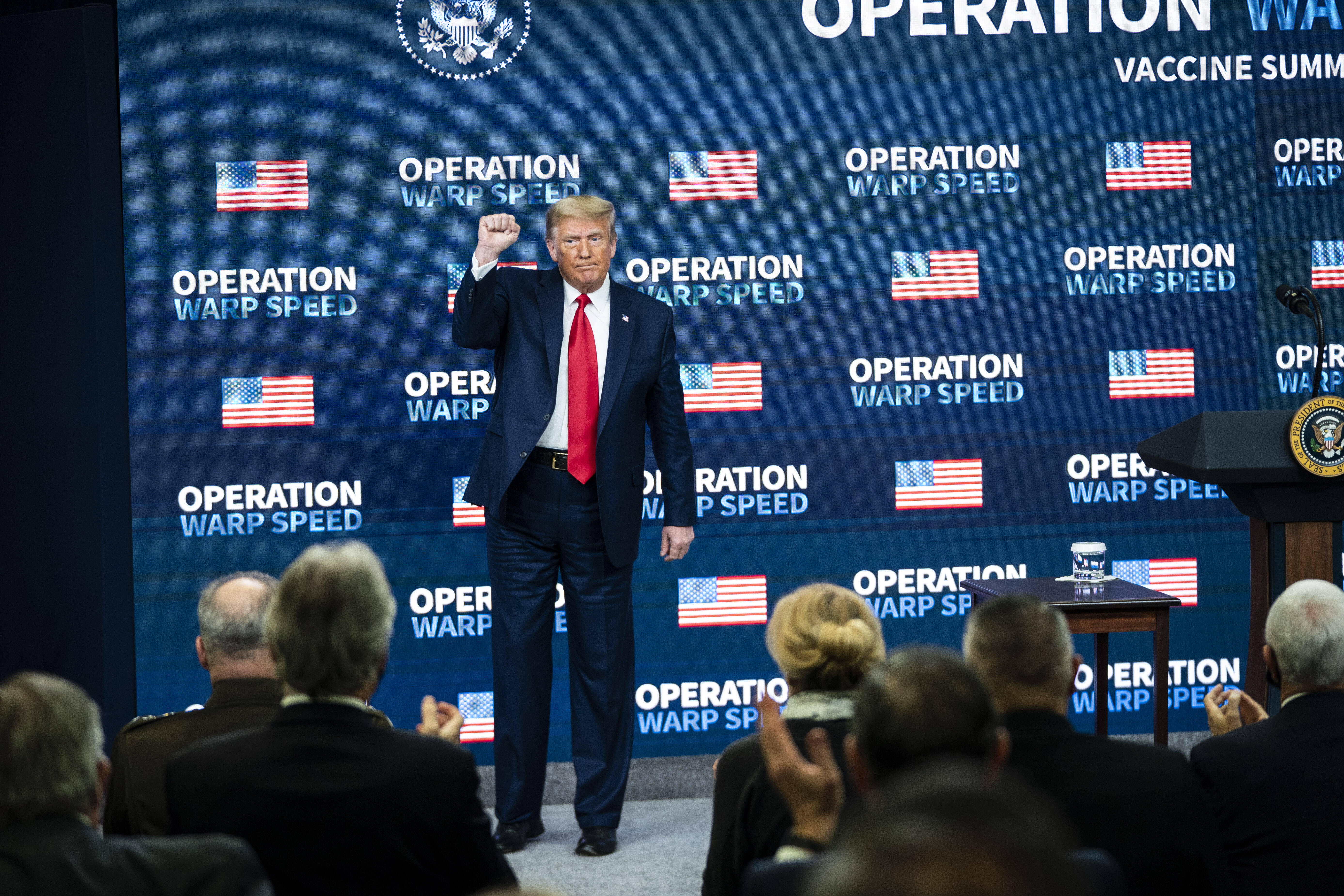 Trump in December last year championing vaccine development. (Jabin Botsford/The Washington Post)