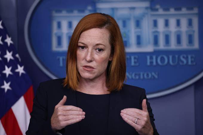 White House Press Secretary Jen Psaki speaks at a press briefing in the James Brady Press Briefing Room of the White House on Tuesday. (Photo by Anna Moneymaker/Getty Images)