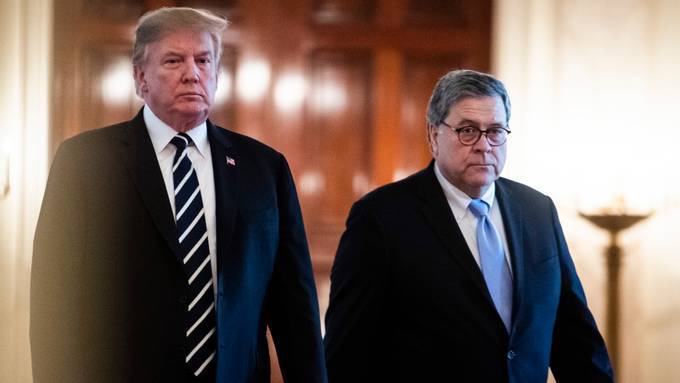 &nbsp;President Donald J. Trump and Attorney General William Barr arrive n the East Room at the White House on May 22, 2019. (Photo by Jabin Botsford/The Washington Post)