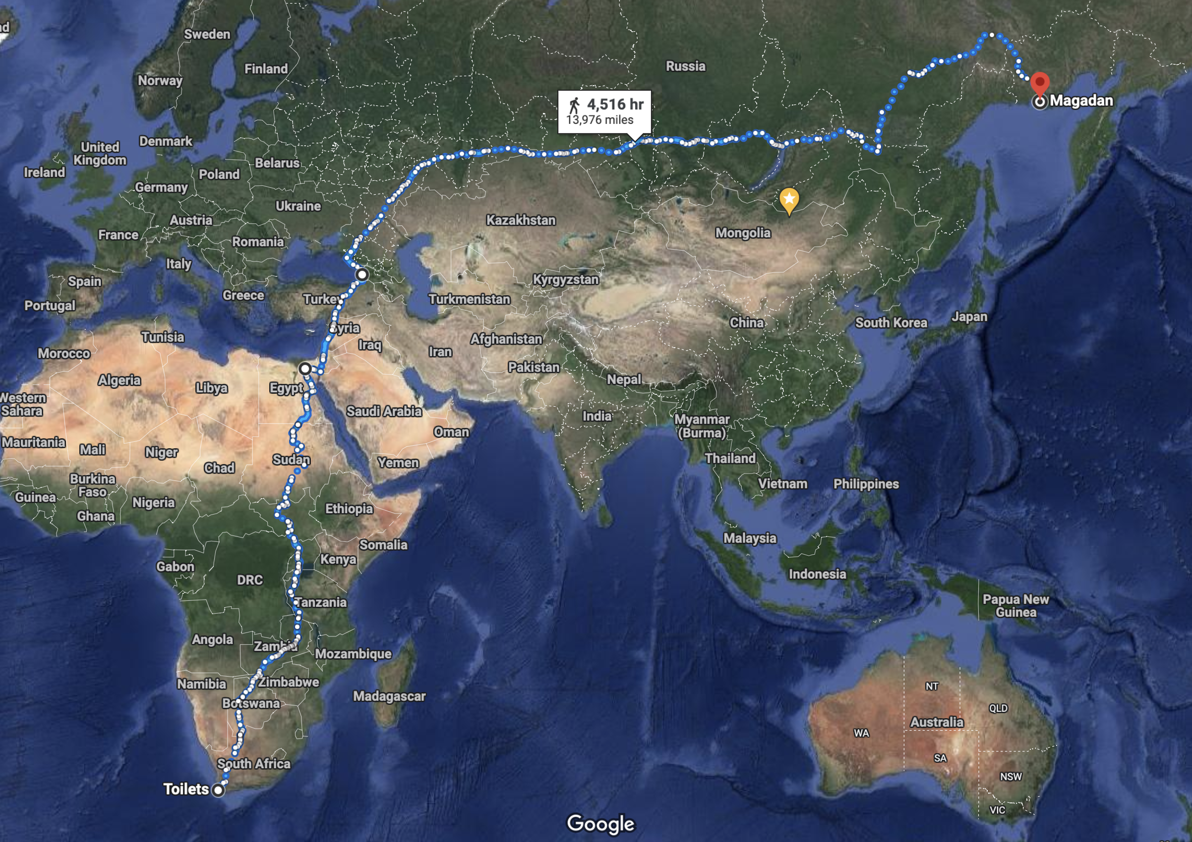 A long walk. (Google Maps)