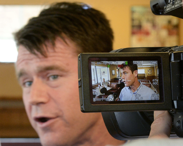 Indiana Rep. Todd Young, the GOP candidate for U.S. Senate, holds a media avail on the Affordable Care Act&nbsp;in Fort Wayne. He would have become a senator if Evan Bayh had not jumped in the race last month. Now that's in doubt.&nbsp;(Samuel Hoffman/The Journal-Gazette via AP)</p>  