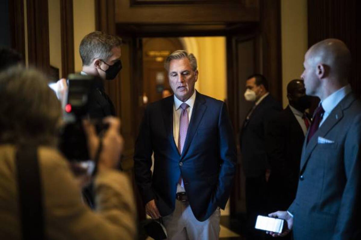 House Minority Leader Kevin McCarthy (R-Calif.) talks to reporters after a vote on Capitol Hill. (Jabin Botsford/The Washington Post)