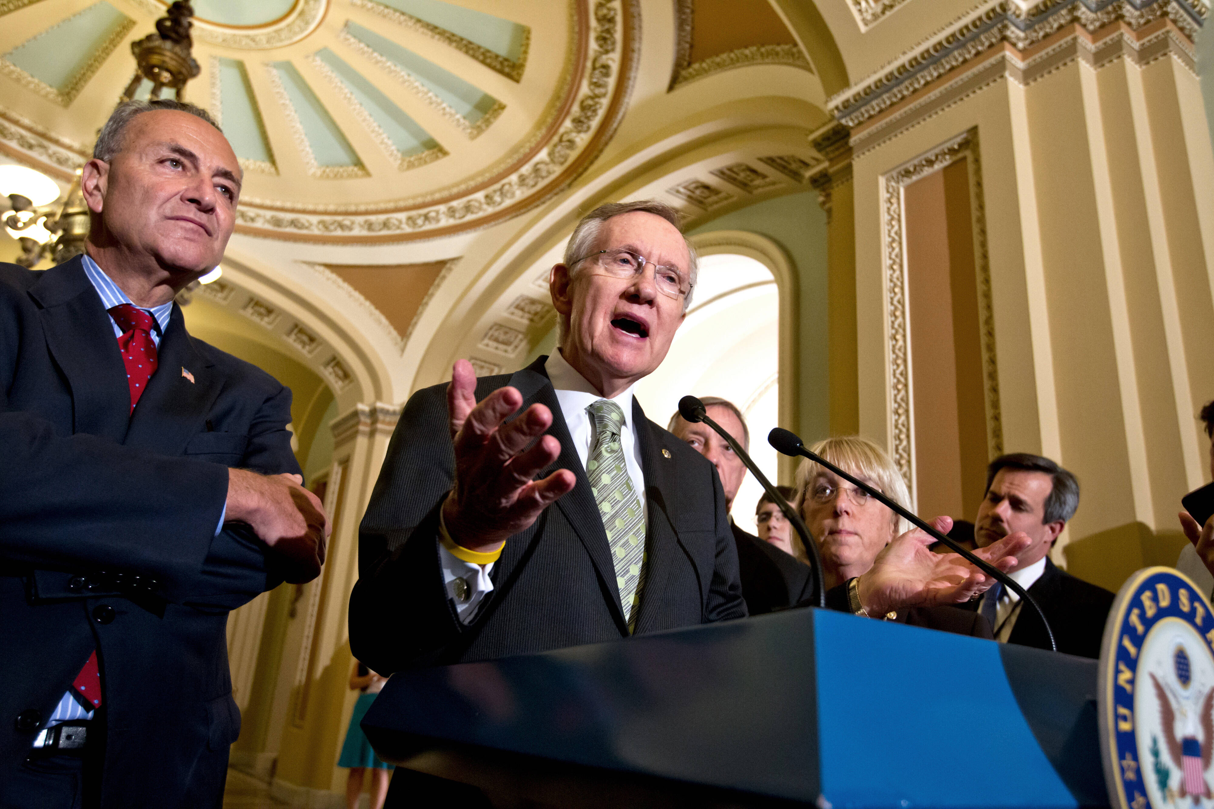 Senate Majority Leader Harry Reid (D-Nev.), center, in 2012. (J. Scott Applewhite/AP)
