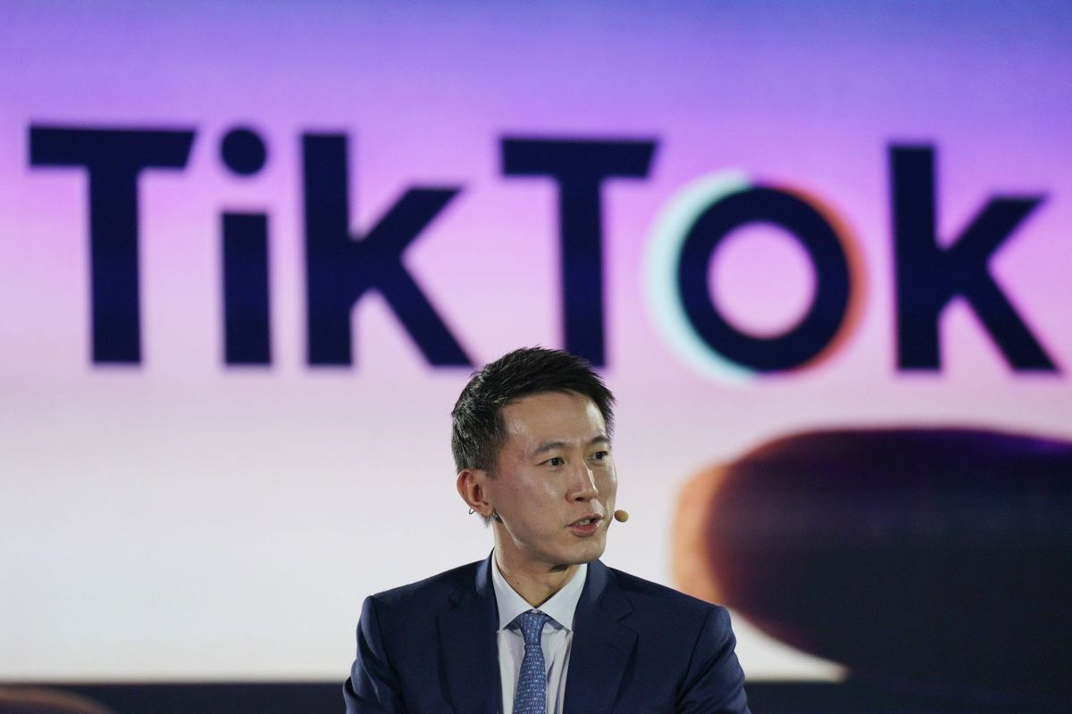 TikTok CEO Shou Zi Chew speaks during an event in Singapore last year. (Bryan van der Beek/Bloomberg News)