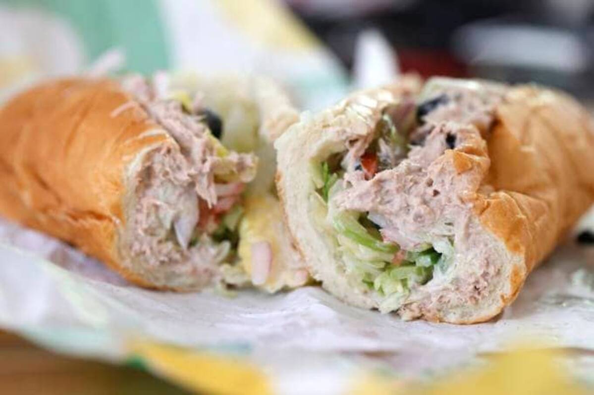 A tuna sandwich from Subway is displayed. (Justin Sullivan/Getty Images)