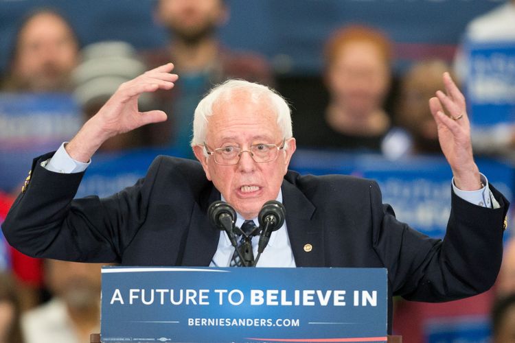Bernie Sanders speaks on March 5 at Macomb Community College in Warren, Michigan. (Geoff Robins/AFP/Getty Images)</p>  