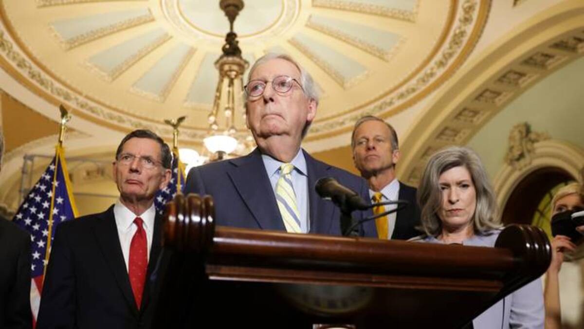 Senate Minority Leader Mitch McConnell (R-Ky.) speaks during a news conference following a Senate Republican policy luncheon on Tuesday. (Oliver Contreras/for The Washington Post)