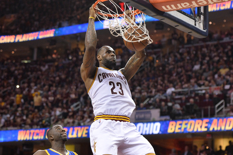 LeBron&nbsp;dunks last night.&nbsp;(Ken Blaze-USA Today Sports)</p>  
