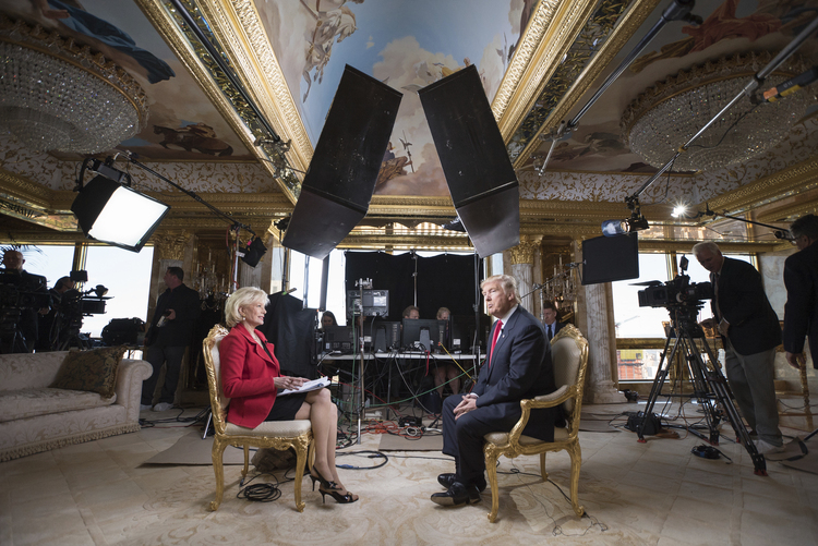 Lesley Stahl interviews Donald and Melania for "60 Minutes." The interview taped Friday and aired last night. (Chris Albert for CBSNews/via AP)</p>  