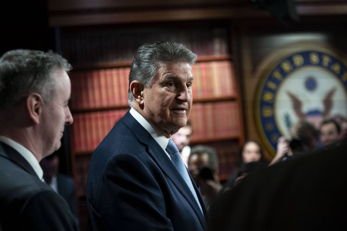 Sen. Joe Manchin III (D-W.Va.) speaks during a news conference at the Capitol on March 3. (Al Drago/Bloomberg News)