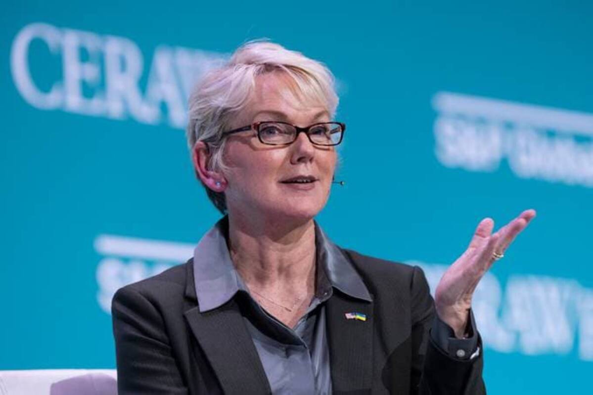 Energy Secretary Jennifer Granholm at the conference in Houston. (F. Carter Smith/Bloomberg News)