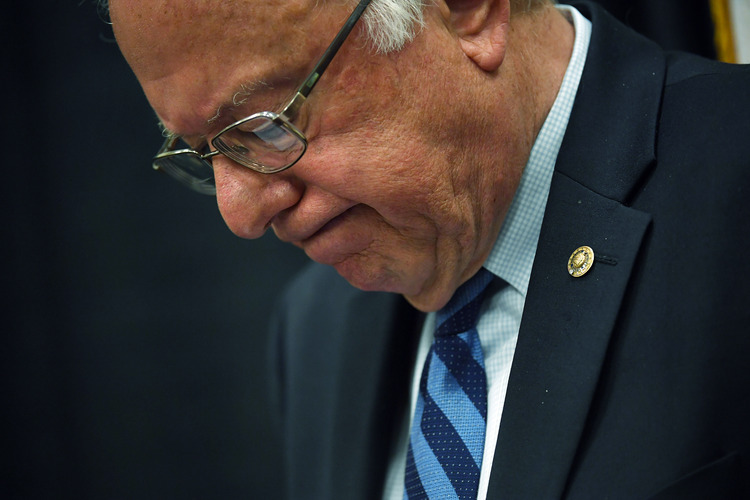 Bernie Sanders speaks&nbsp;at a press conference in Modesto yesterday.&nbsp;(Photo by Matt McClain/The Washington Post)</p>  