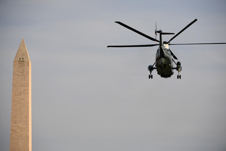 Trump leaves the White House last night on board Marine One. (Matt McClain/The Washington Post)  