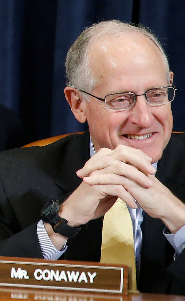 Rep. Michael Conaway (R-Texas) prepares to question FBI Director James Comey&nbsp;during last month's House Intelligence hearing. He'll now oversee it. (Joshua Roberts/Reuters)</p>  