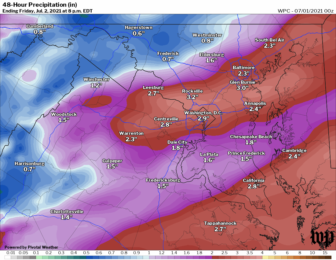 Rainfall forecast through Friday from the National Weather Service.