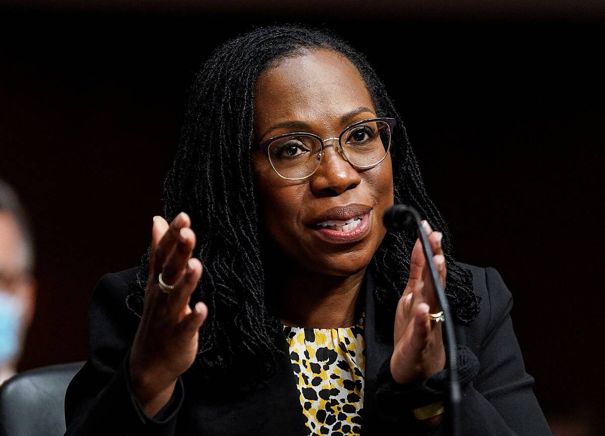 Ketanji Brown Jackson testifies during her confirmation hearing on April 28. (Kevin Lamarque/Pool/Reuters/)