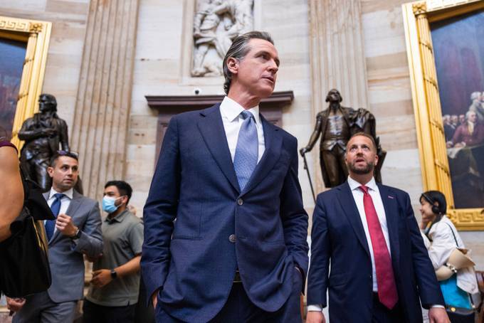 California Governor Gavin Newsom (D) in the Rotunda of the U.S. Capitol in Washington on July 15. (JIM LO SCALZO/EPA-EFE/Shutterstock)