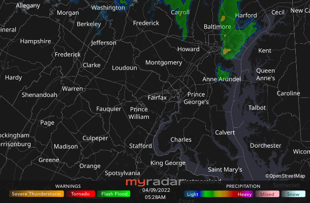 Radar courtesy MyRadar | © OpenStreetMap contributors